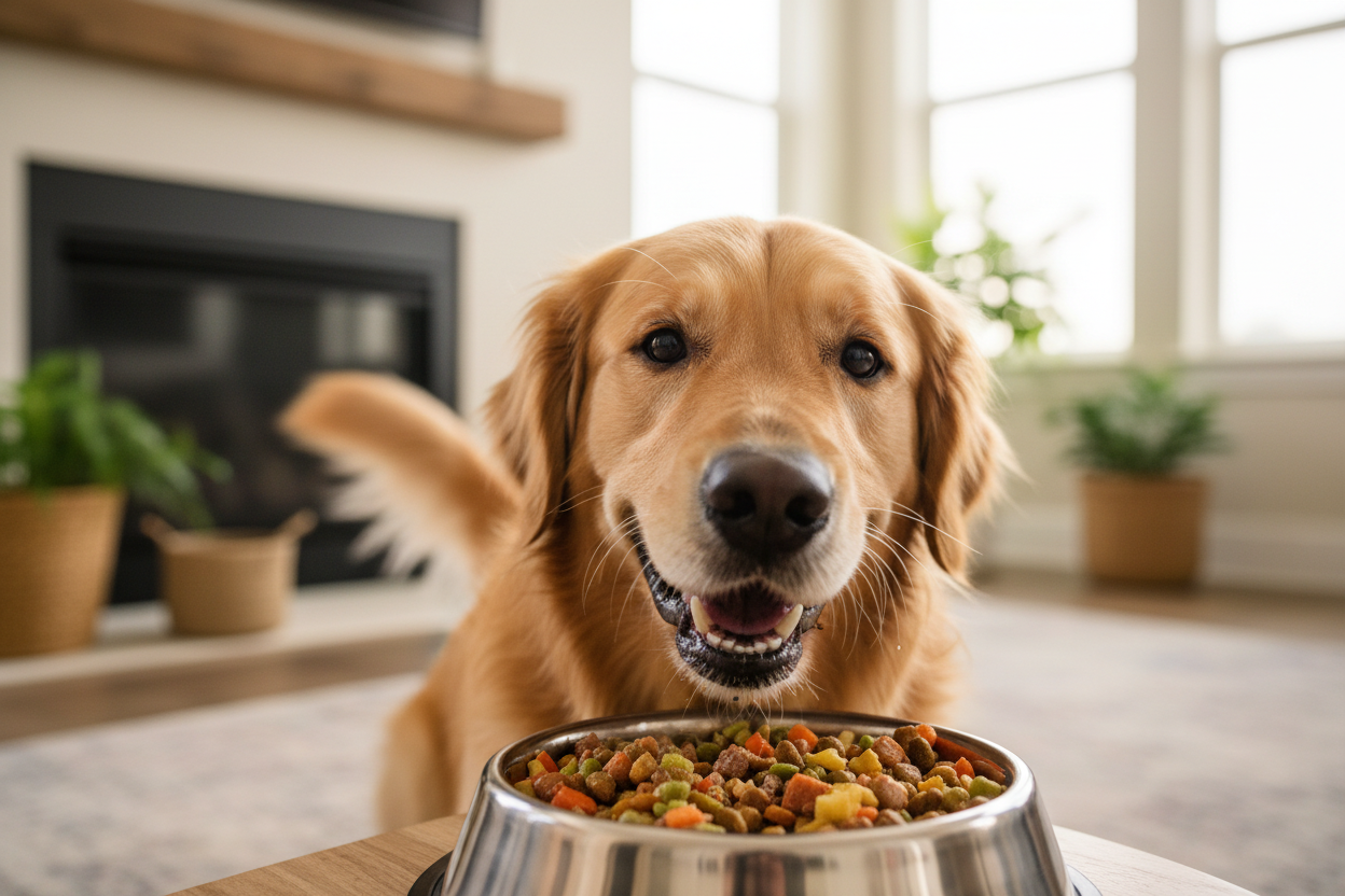 もう少しワンちゃん中心で、おいしそうに食べている様子